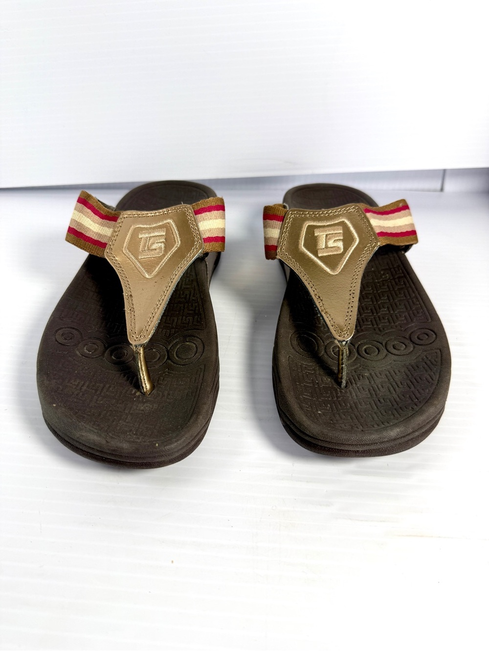 Therashoe Sandals for Women - Brown with Red-Striped Accent